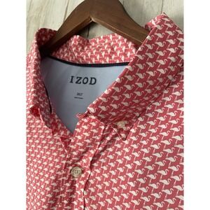 Izod Cool FX Rose Rapture Flamingo Print Short Sleeve Button-Up‎ Shirt 3XLT NWT